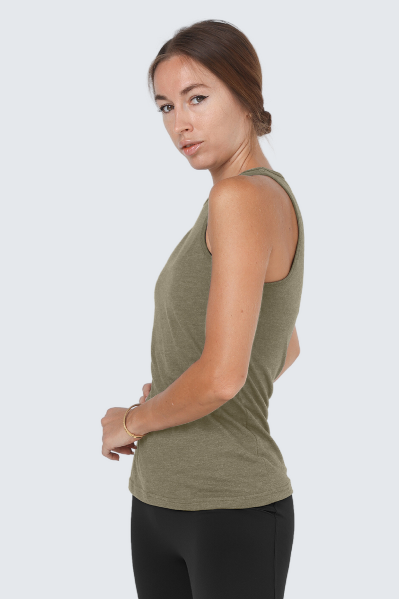 W Moon High-Neck Racerback Tank- Moss Heather