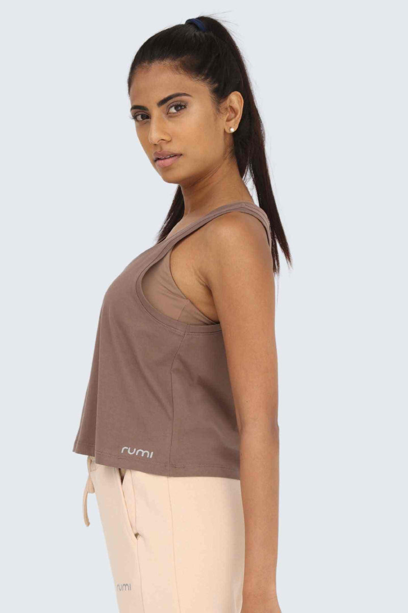 Rumi Earth - W Moon Air Cropped Tank - Wood - R131220WDP - Tops