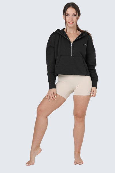 Rumi Earth - W Moon Cropped Sweatshirt Fleece Hoodie + Zip - Black - R113335BKP - Tops