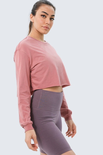 Rumi Earth - W Moon Cropped Tee Long - Sleeve - Dusty Rose - R111311RSP - Tops