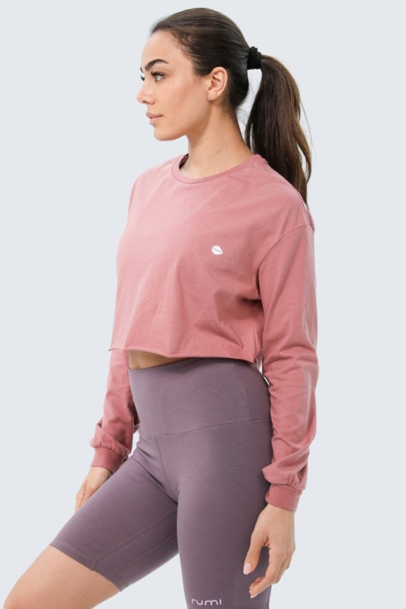 Rumi Earth - W Moon Cropped Tee Long - Sleeve - Dusty Rose - R111311RSP - Tops