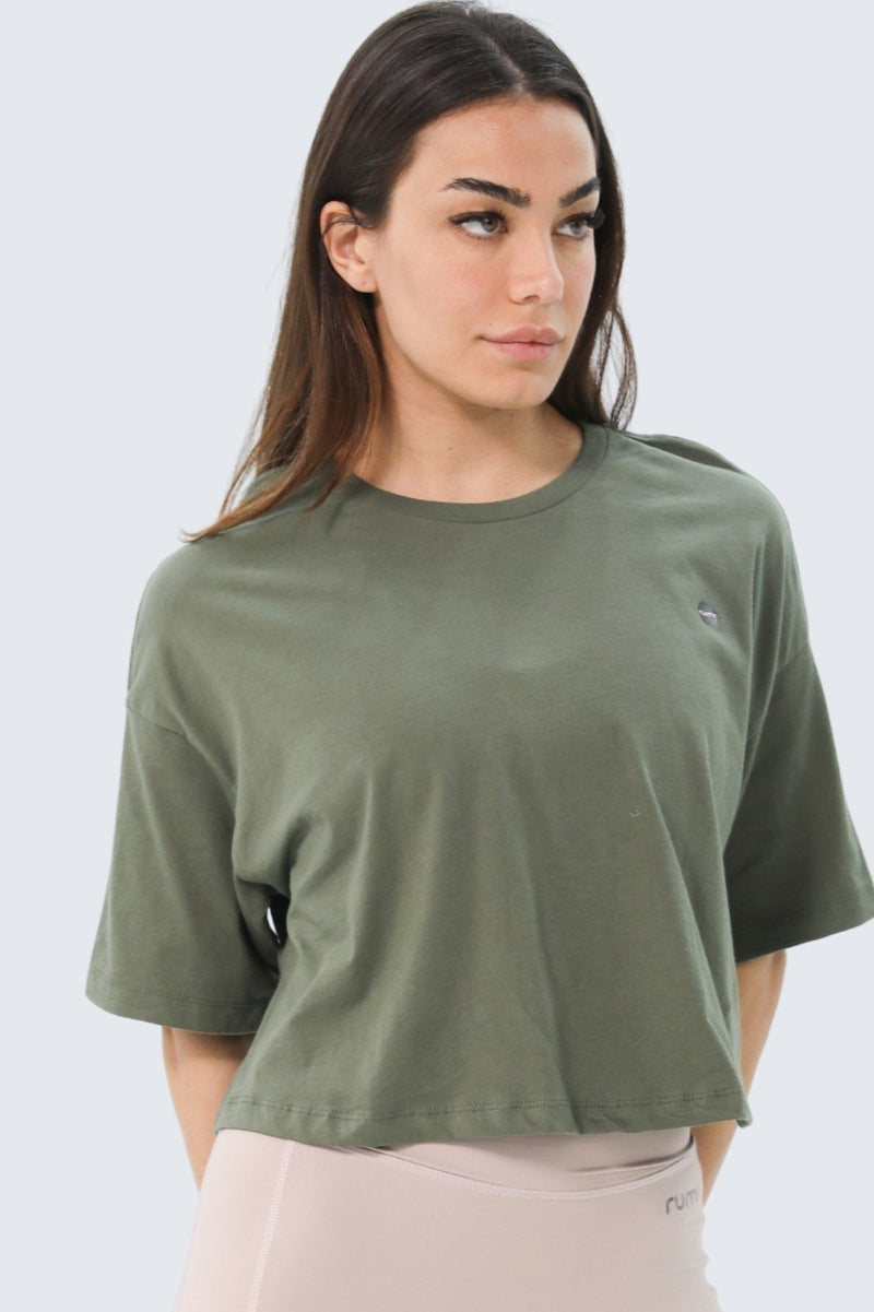 Rumi Earth - W Moon Oversized Cropped Tee - Olive - R111112OLP - Tops